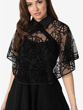 Unique Vintage Black Sheer Spiderweb Capelet